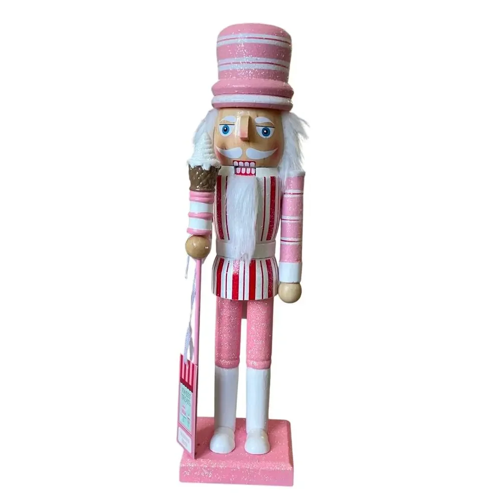 Sweet Treats 14in Valentine Nutcracker Holding Ice Cream Staff Pink White XO NEW